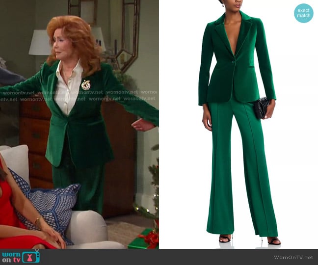 Alice + Olivia Macey Notch Collar Velvet Blazer and Pants worn by Maggie Horton (Suzanne Rogers) on Days of our Lives