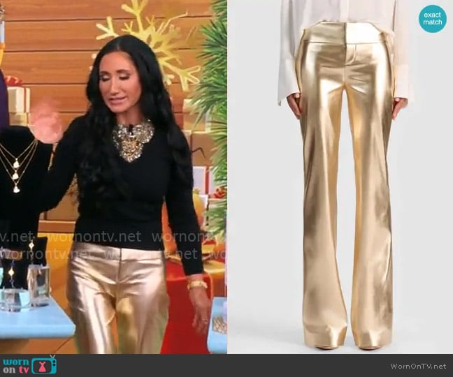 Alice + Olivia Metallic Faux Leather Pants worn by Elizabeth Werner on CBS Mornings