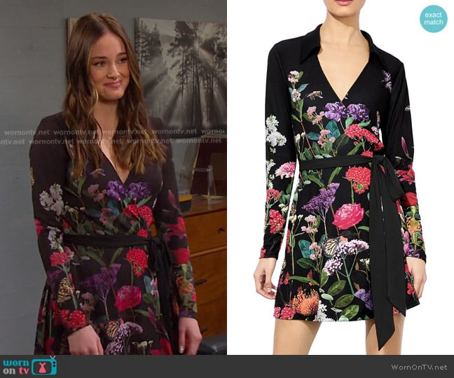 Alice + Olivia Millicent Tie-Waist Minidress in Secret Garden worn by Stephanie Johnson (Abigail Klein) on Days of our Lives