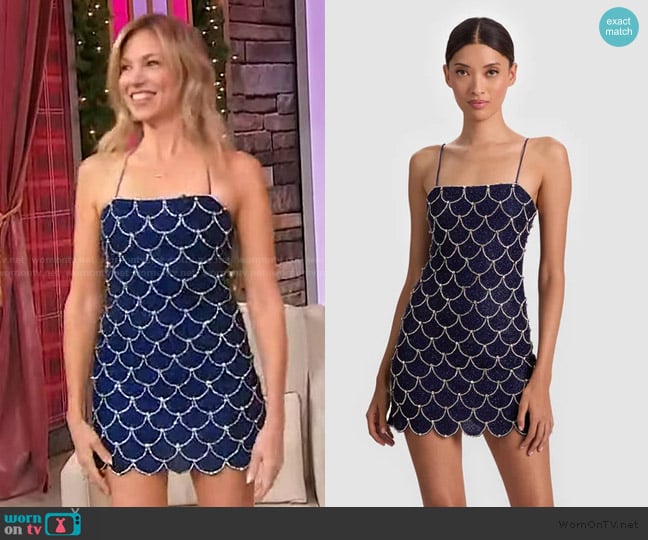 Debbie’s blue crystal embellished mini dress on Sherri