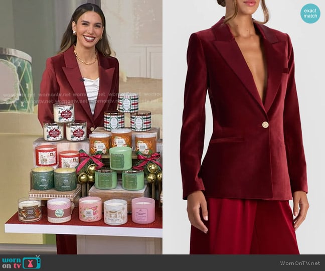 Christy Carlson Romano’s red velvet blazer on GMA Christy Carlson Romano’s red velvet blazer on GMA