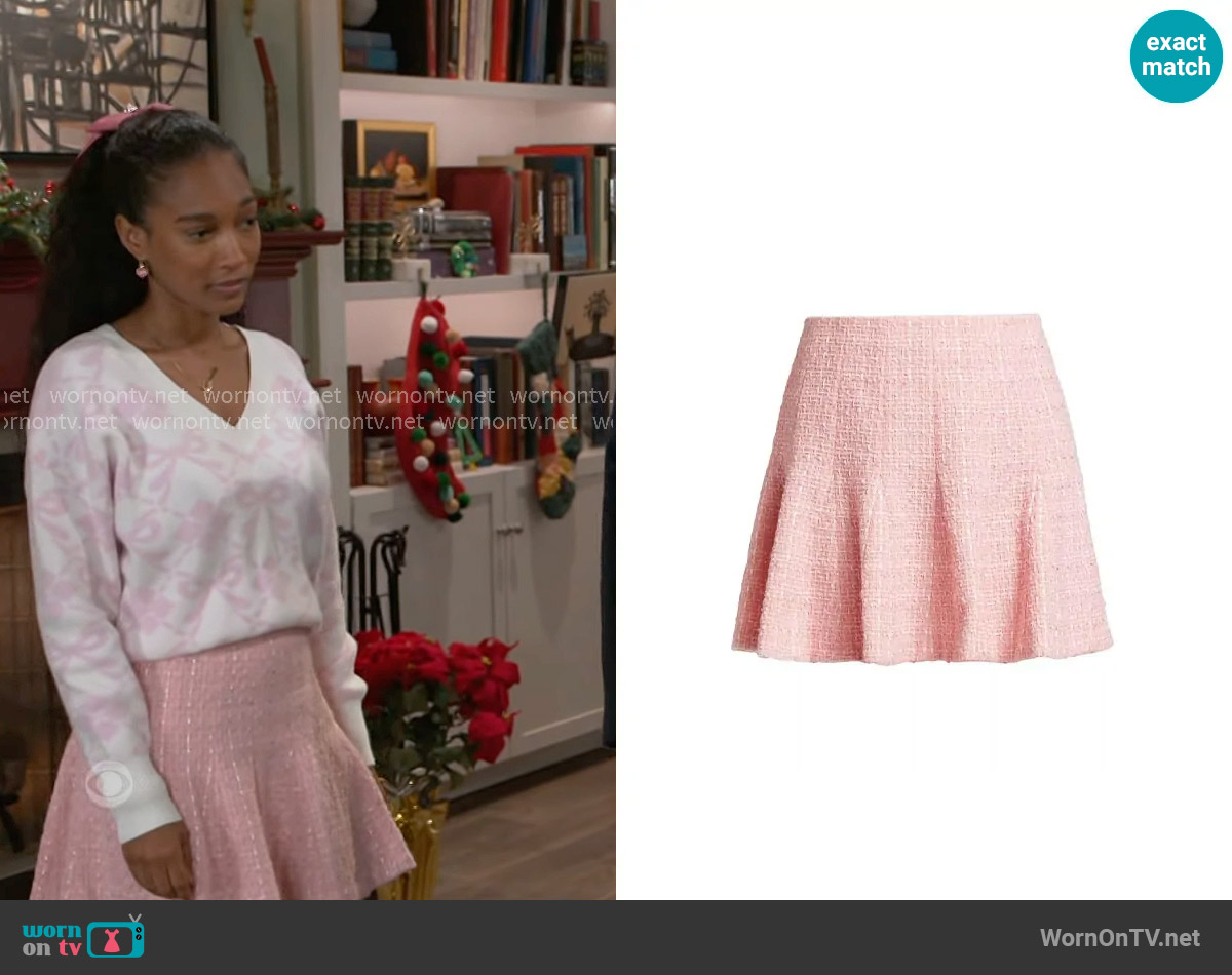 Alice + Olivia Zona Tweed Godet Miniskirt worn by Samantha Richardson (Najah Jackson) on Beyond the Gates