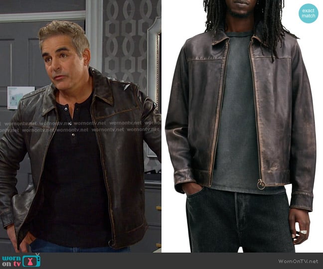 All Saints Alkan Leather Jacket in Vintage Black worn by Rafe Hernandez (Galen Gering) on Days of our Lives