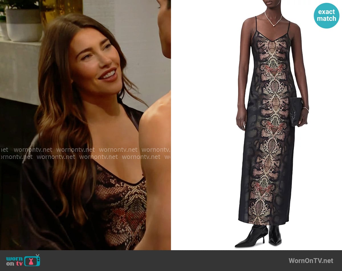 Steffy’s snakeskin print slip dress on The Bold and the Beautiful Steffy’s snakeskin print slip dress on The Bold and the Beautiful
