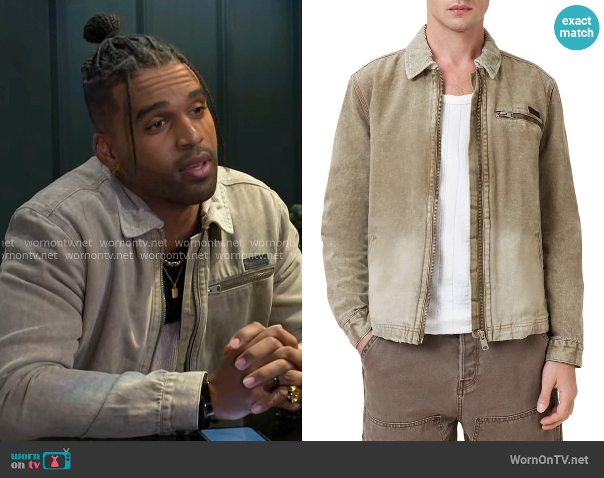 All Saints Rothwell Washed Cotton Zip Overshirt worn by Izaiah Hawthorne (David Lami Friebe) on Beyond the Gates