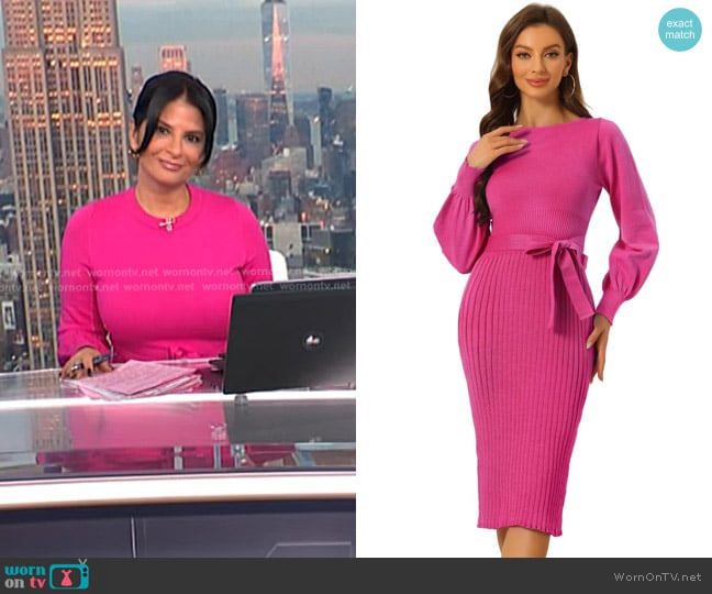 Darlene’s pink ribbed tie waist knit dress on Today Darlene’s pink ribbed tie waist knit dress on Today