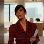 Allura’s red floral embroidered jacket and skirt on Alls Fair