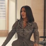 Allura’s grey pinstripe ruffle collar jacket on Alls Fair