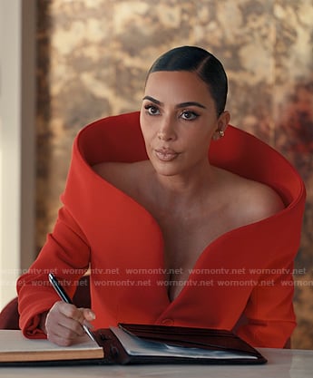 Allura's red stand collar dress on Alls Fair