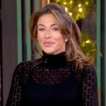 Alyssa’s black pointelle maternity dress on The View