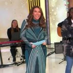 Alyssa’s blue printed mesh dress on The View