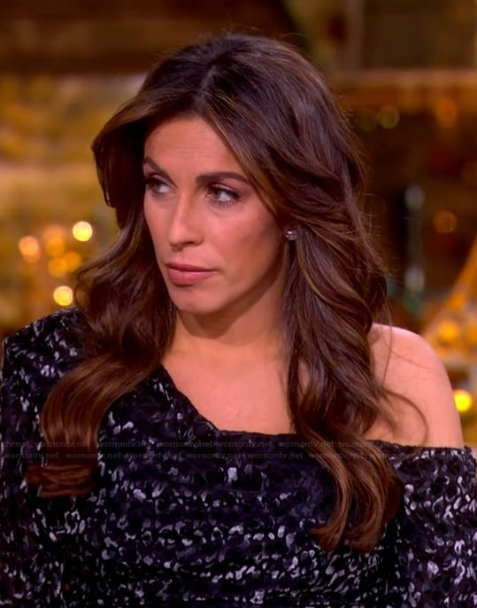 Alyssa’s black leopard one shoulder dress on The View