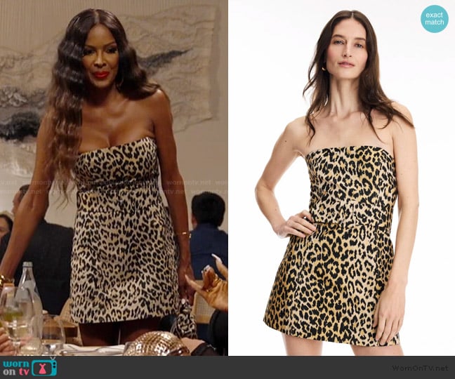 Amanda Uprichard Fae dress in leopard jacquard worn by Stacey Rusch on The Real Housewives of Potomac