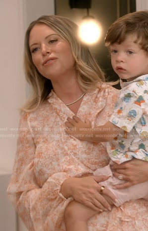 Amanda's pink floral wrap dress on The Real Housewives of Beverly Hills