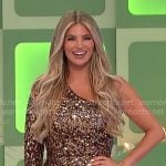 Amber’s gold sequin one-shoulder dress on The Price is Right