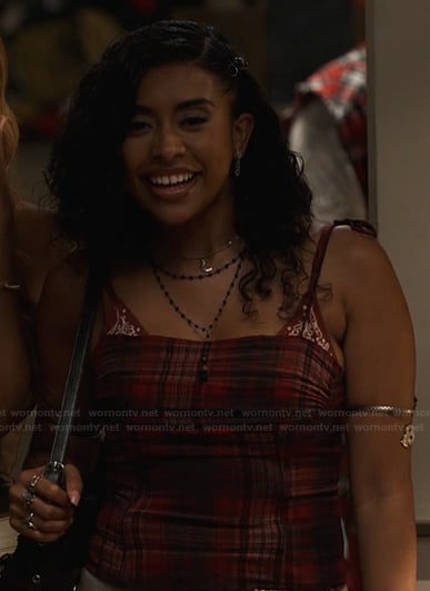 Amira's red plaid cami on Bel-Air