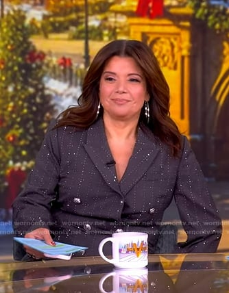 Ana’s grey embellished blazer and pant suit on The View