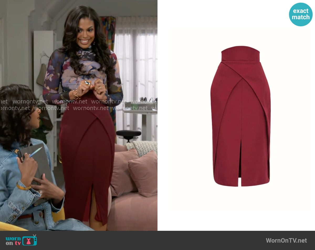 Andrea Iyamah Sita Corset Skirt Plum worn by Dani Dupree (Karla Mosley) on Beyond the Gates