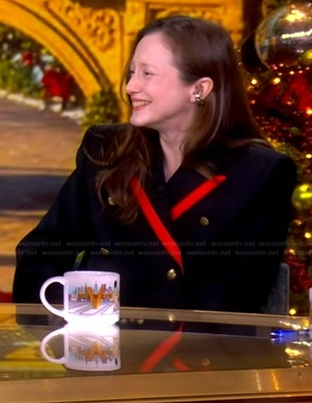 Andrea Riseborough’s black contrasting suit on The View