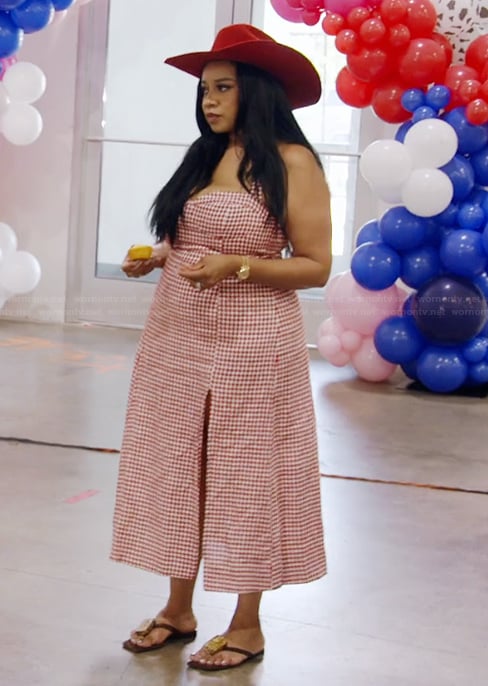 Angel's red gingham check dress on The Real Housewives of Potomac