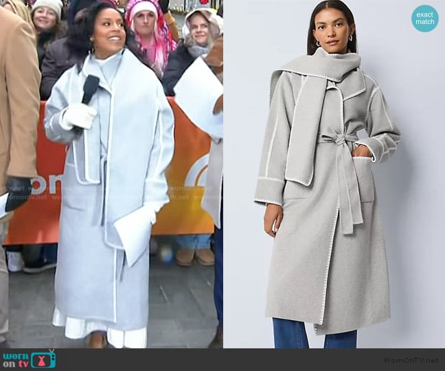 Ann Taylor Weekend Collection Wrap Scarf Coat worn by Sheinelle Jones on Today
