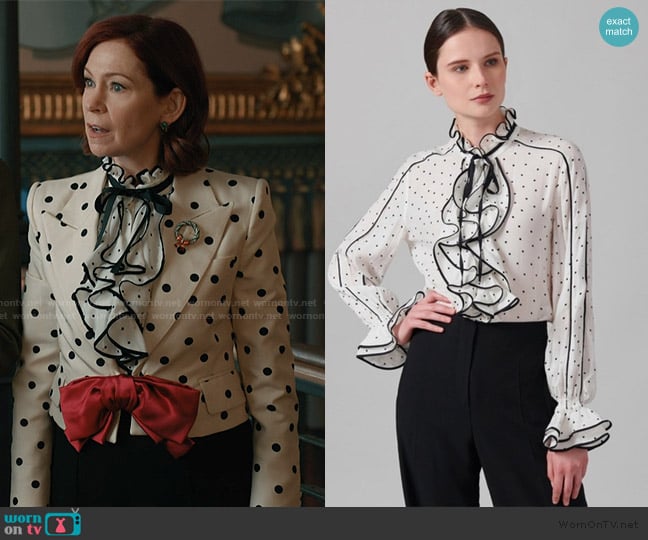 Anne Fontaine Harmonie Polka Dots Ruffled Shirt worn by Elsbeth Tascioni (Carrie Preston) on Elsbeth