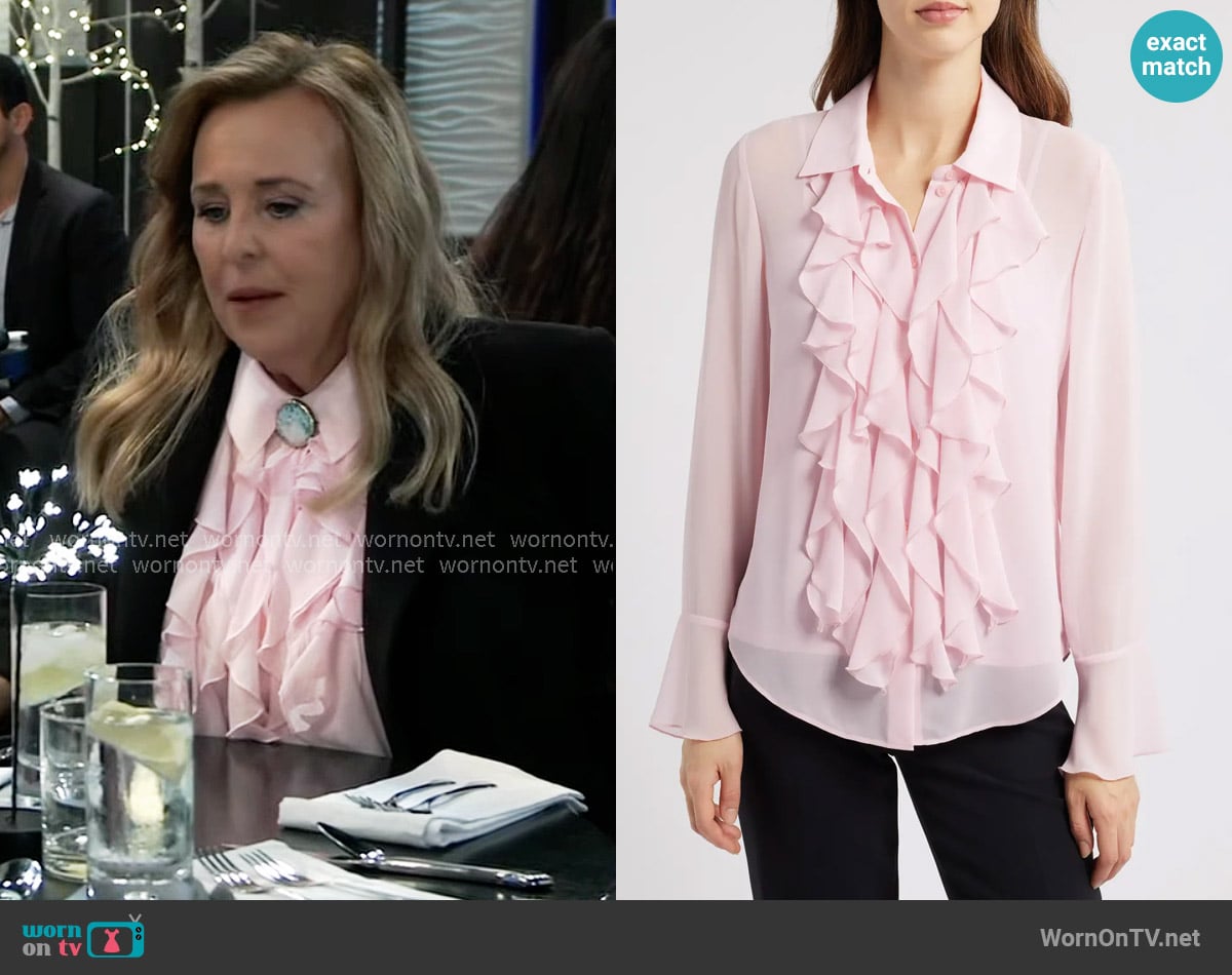 Anne Klein Ruffle Front Shirt worn by Laura Collins (Genie Francis) on General Hospital