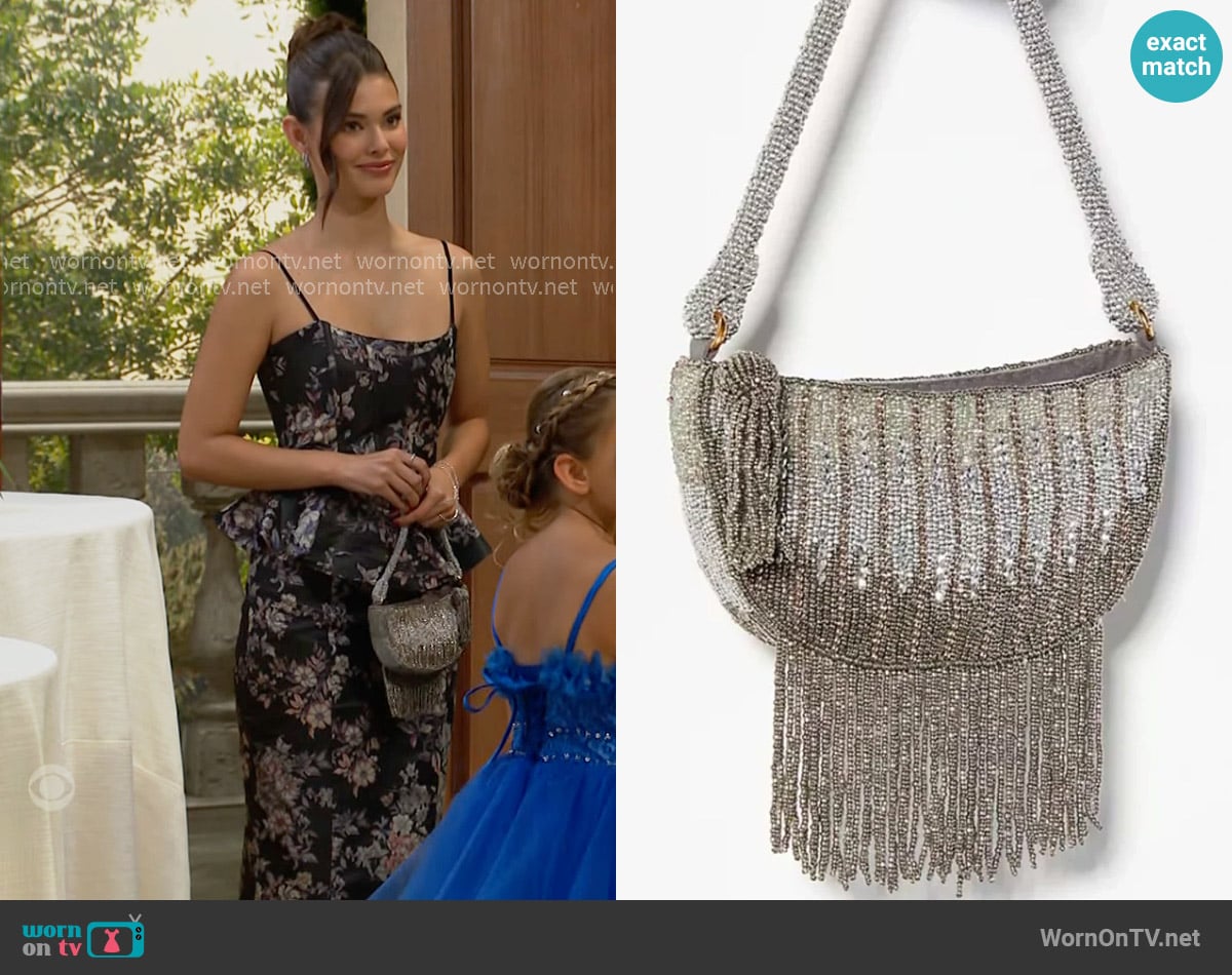 Anthropologie Mini half moon shoulder bag worn by Electra Forrester (Laneya Grace) on The Bold and the Beautiful
