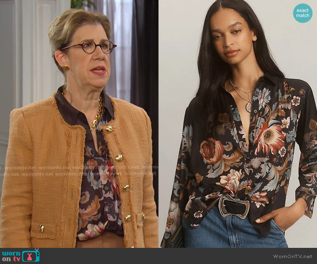 Anthropologie The Brielle Relaxed Buttondown Blouse worn by Rita Beacon (Maggie Carney) on Days of our Lives