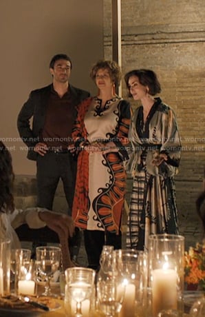 Antonia's orange and beige print kaftan dress on Emily in Paris