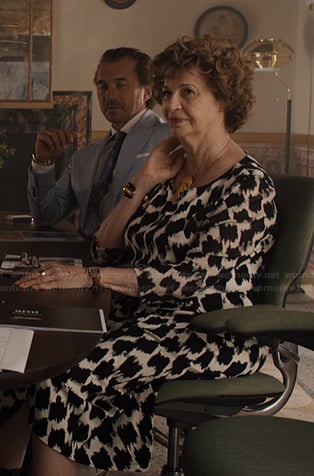 Antonia’s printed dress on Emily in Paris