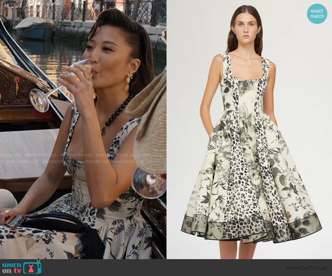 Antonio Marras Midi Dress in Leopard print worn by Mindy Chen (Ashley Park) on Emily in Paris