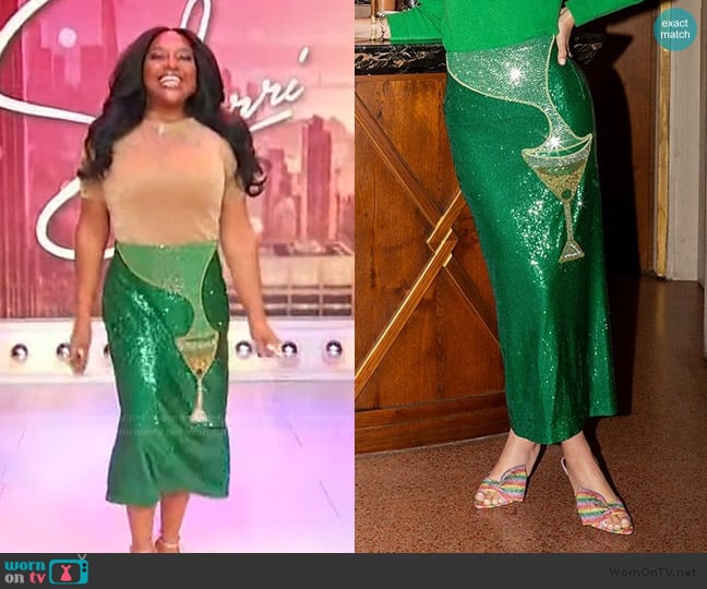 Antonio Melani x The Nat Note Naomi Embellished Martini Sequin Pencil Midi Skirt worn by Sherri Shepherd on Sherri