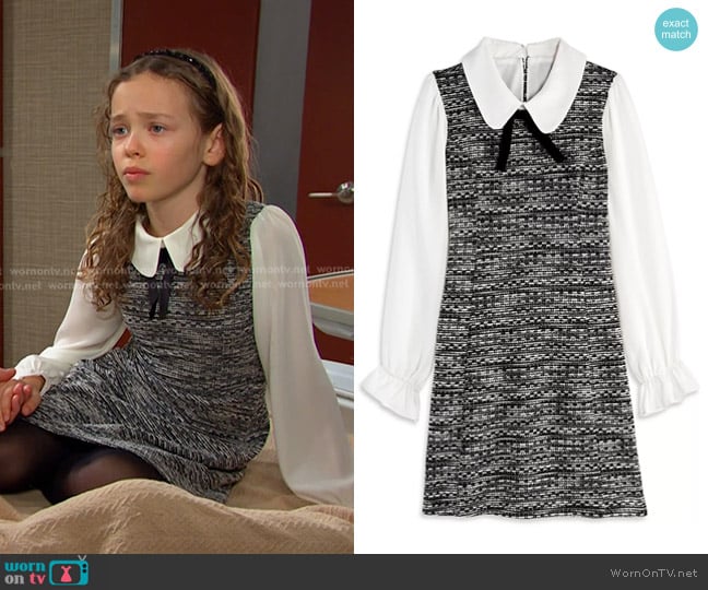 Aqua Girls' Boucle Bow Dress worn by Rachel Black (Alice Halsey) on Days of our Lives