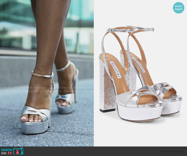 Aquazzura Sinner leather platform sandals worn by Keiarna Stewart on The Real Housewives of Potomac