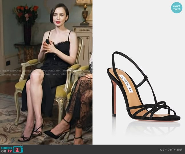 Lily Collins’s black strappy sandals on Today
