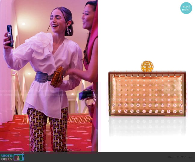 Aquazzura Tequila Crystal-Embellished Clutch worn by Emily Cooper (Lily Collins) on Emily in Paris