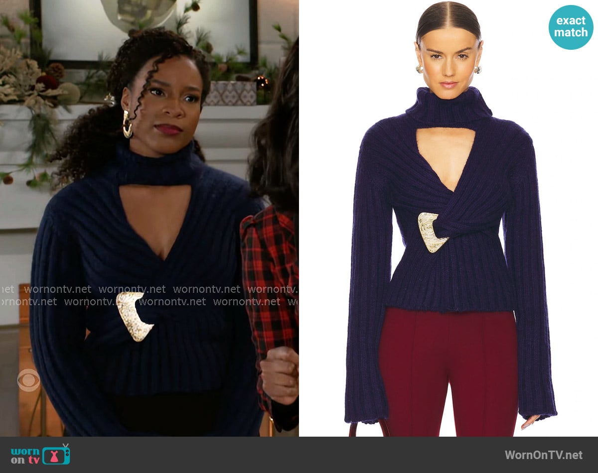 Area Twisted Turtleneck Sweater worn by Naomi Hamilton Hawthorne (Arielle Prepetit) on Beyond the Gates
