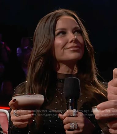 Ariana Madix’s black embellished mesh mini dress on The Voice