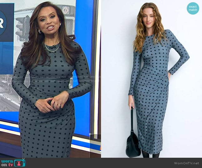 Arias New York Polka Dot Draped Pencil Dress worn by Adelle Caballero on Today
