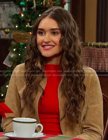 Ari’s beige suede crope jacket on Days of our Lives