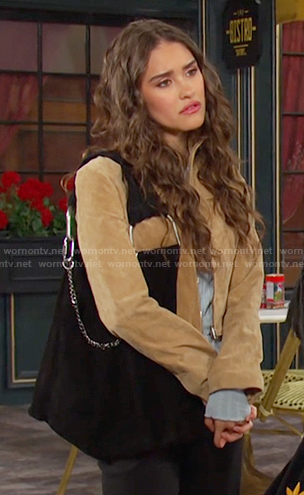Ari's black suede tote on Days of our Lives