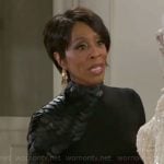 Sharon’s black scale detail top on Beyond the Gates