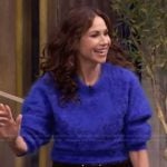 Minnie Driver’s blue sweater and sequin skirt on Live with Kelly and Mark