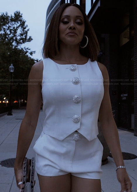 Ashley’s white button vest on The Real Housewives of Potomac