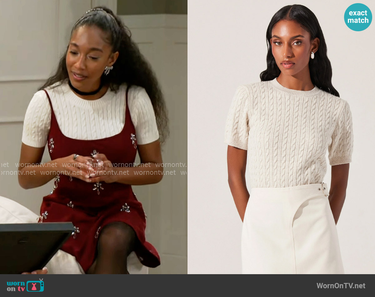 ASTR The Label Iyla Cable Knit Sweater worn by Samantha Richardson (Najah Jackson) on Beyond the Gates