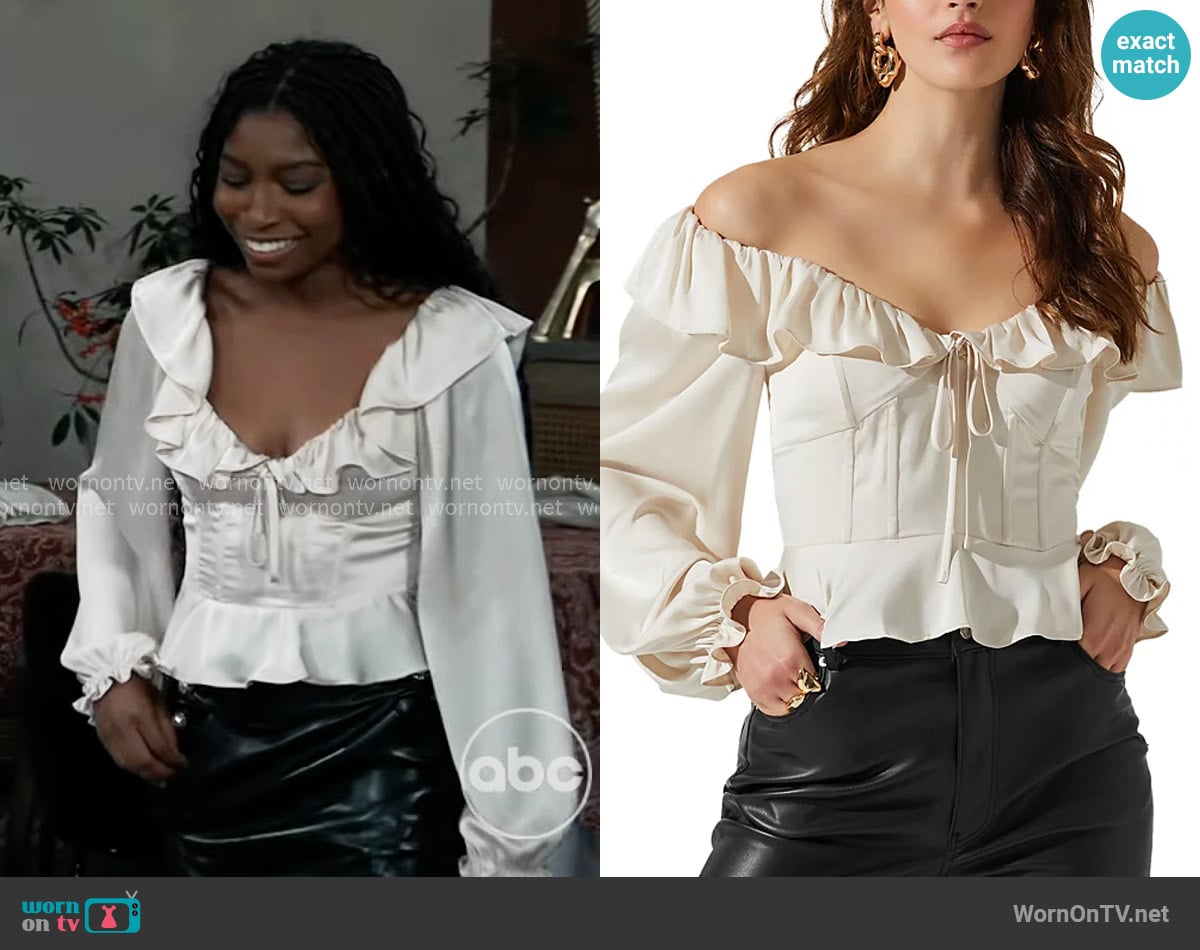 ASTR The Label Malia Corset Top worn by Trina Robinson (Tabyana Ali) on General Hospital