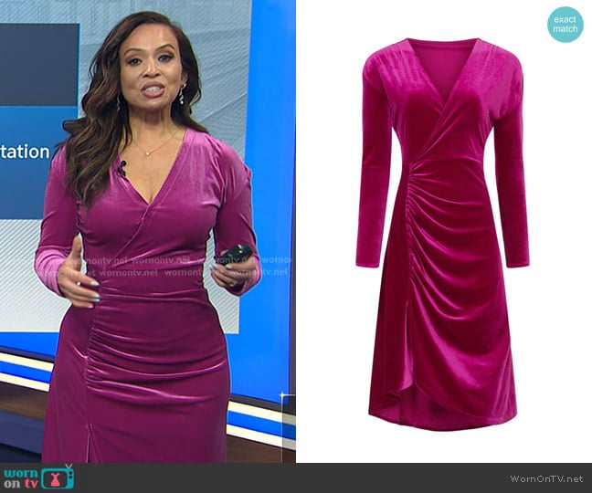 Atlein Pink Velvet Ruched Dress worn by Adelle Caballero on Today