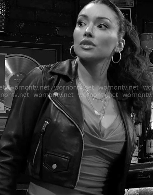 Audra's cropped leather jacket on The Young and the Restless