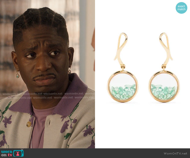Aurelie Bidermann Chivor Emerald Earrings worn by Julien (Samuel Arnold) on Emily in Paris